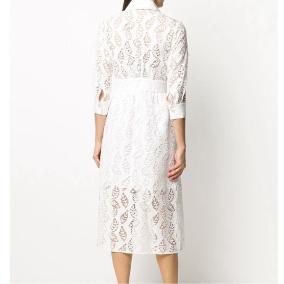 Sandro Zenali White Lace with Leaf Pattern MIDI Dress - Picture 3 of 8